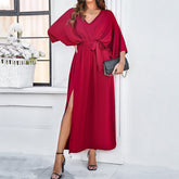 Elegant V neck Loose Dress